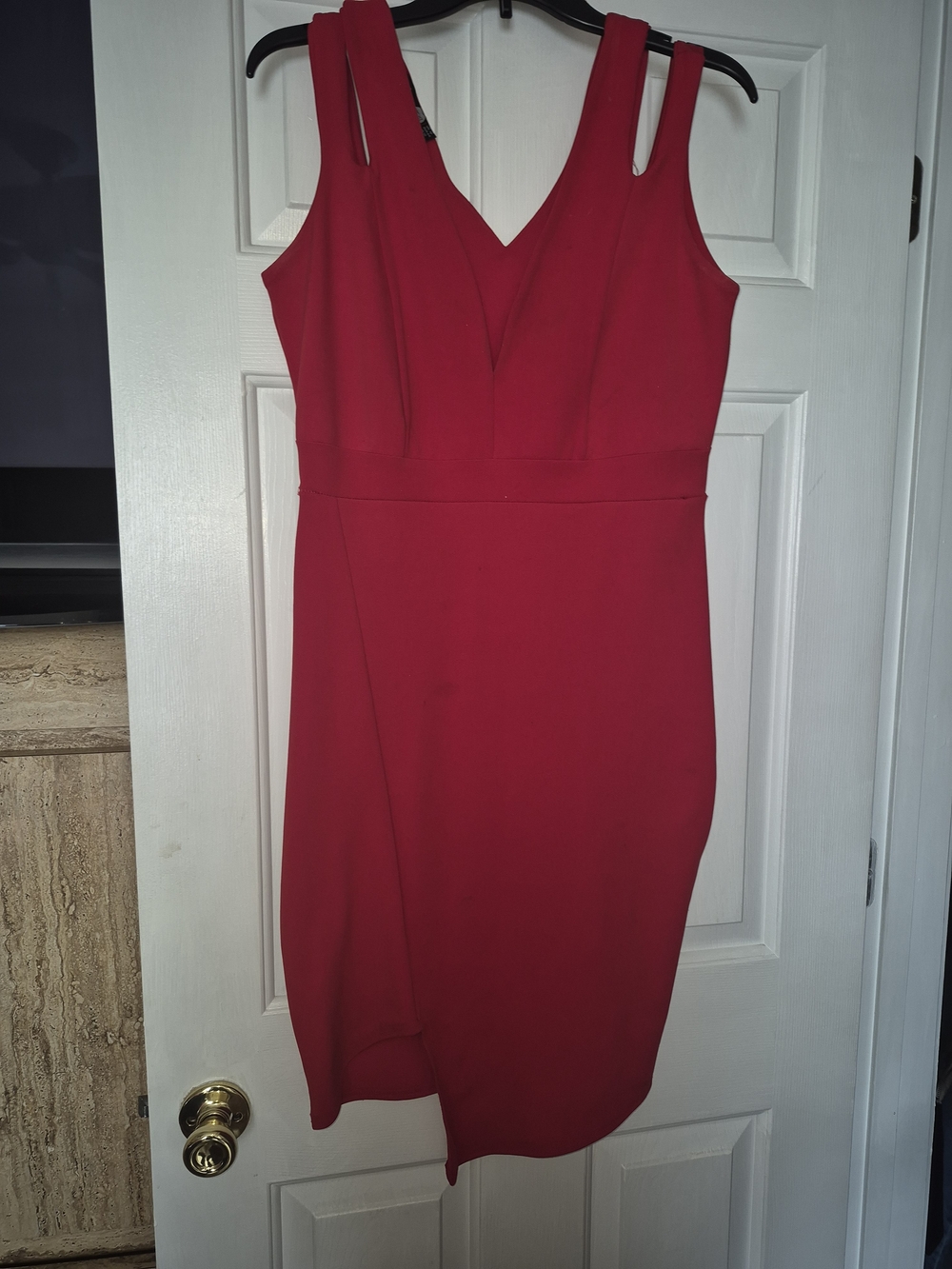 Boohoo Red Midi V-Neck Sheath Dress